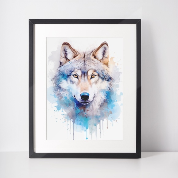 Wolf Portrait Watercolor Wall Art Illustration Print Poster Unframed - Picture 2 of 7